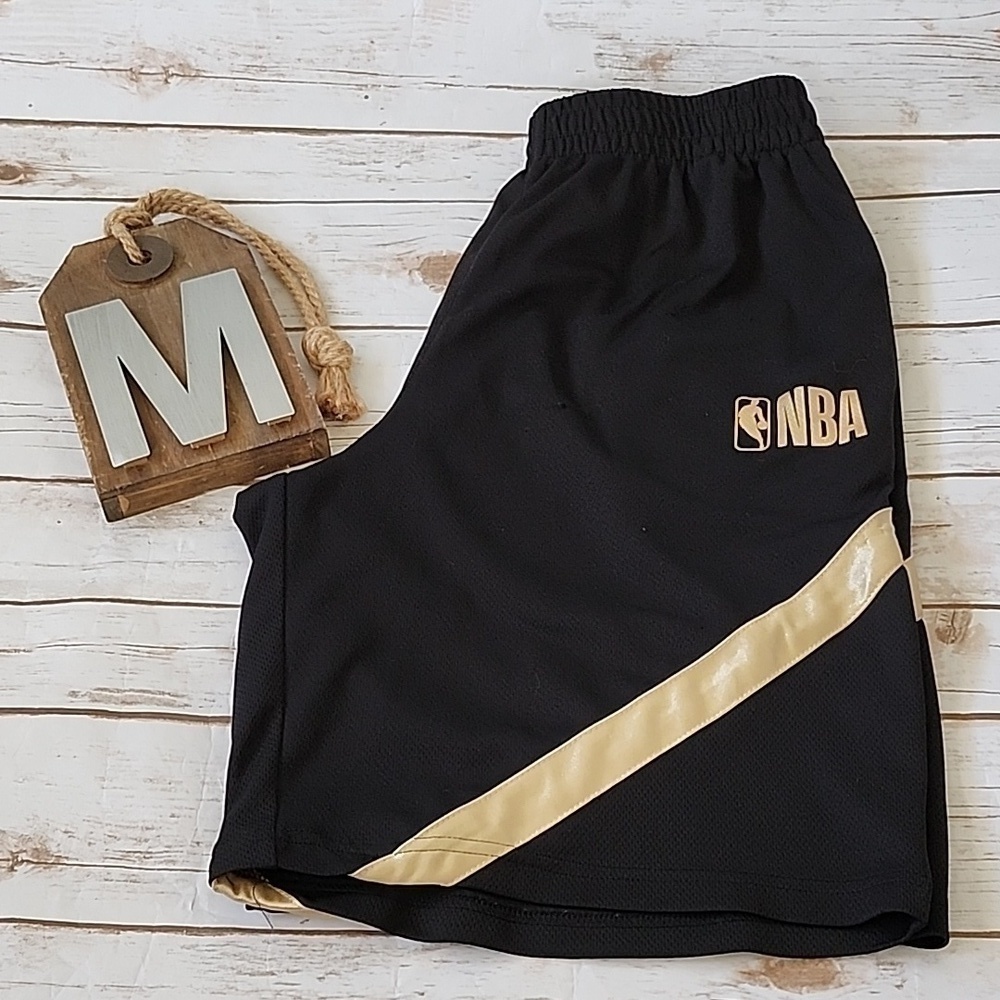 NBA black and gold basketball shorts with elastic tie waist